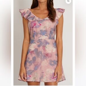7. Wildfox Blair Deep V Ruffle Soft Abstract Watercolor Size S
